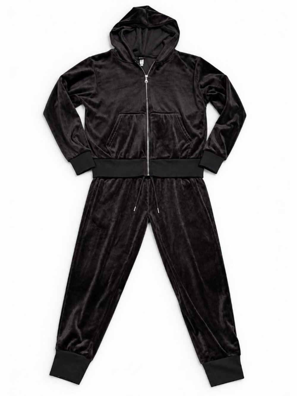 Felina Black Velour Tracksuit Set Size M Zip Hoodie Jogger Pants Y2K Lounge Set